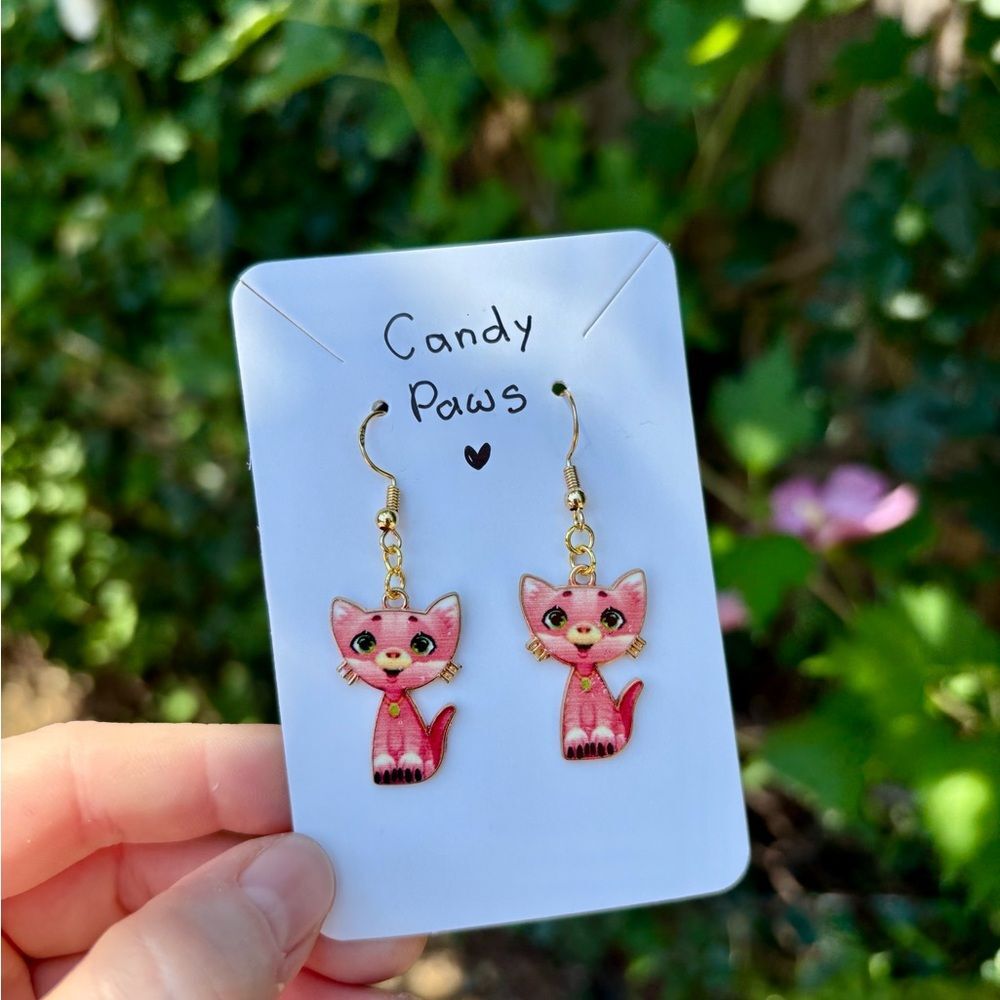 Candy Paws 🍬 Pink Cat Earrings Cute Animal Jewelry
